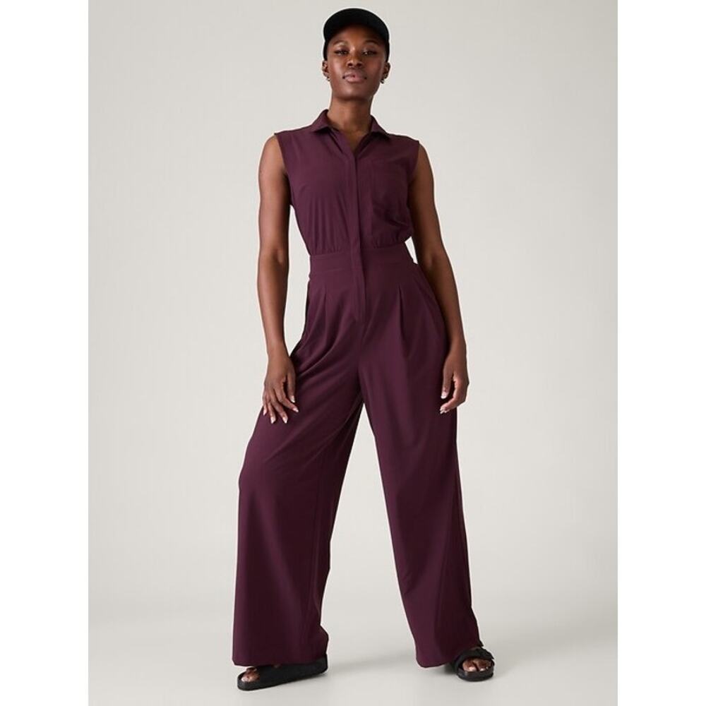 Athleta Brooklyn Heights Wide Leg Jumpsuit Size 6 Burgundy Work Travel - Picture 2 of 12